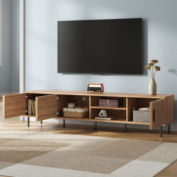 78" TV Stand For TVs Up To 85" With Closed Storage, Living Room Entertainment Center - Natural Wood