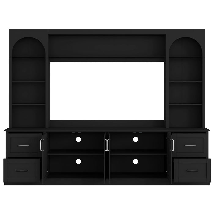 Arched Entertainment Center Wall Unit With Drawers, TV Stand