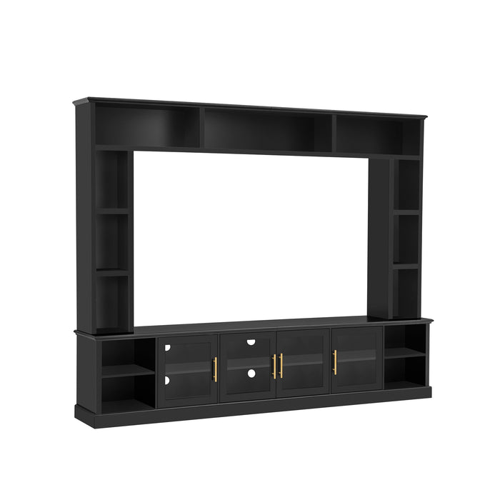 All-In-One Entertainment Center With Bookshelves & Tempered Glass Doors, TV Console Unit For Living Room