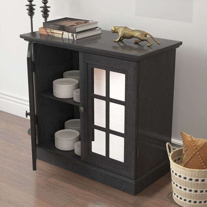 Sideboard Cabinet With Mirrored Doors, Adjustable Shelf, Metal Handles