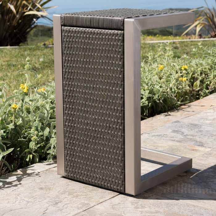 Cape - Coral Wicker C Shaped Table Modern DesignRattan And Aluminum Frame - Brown