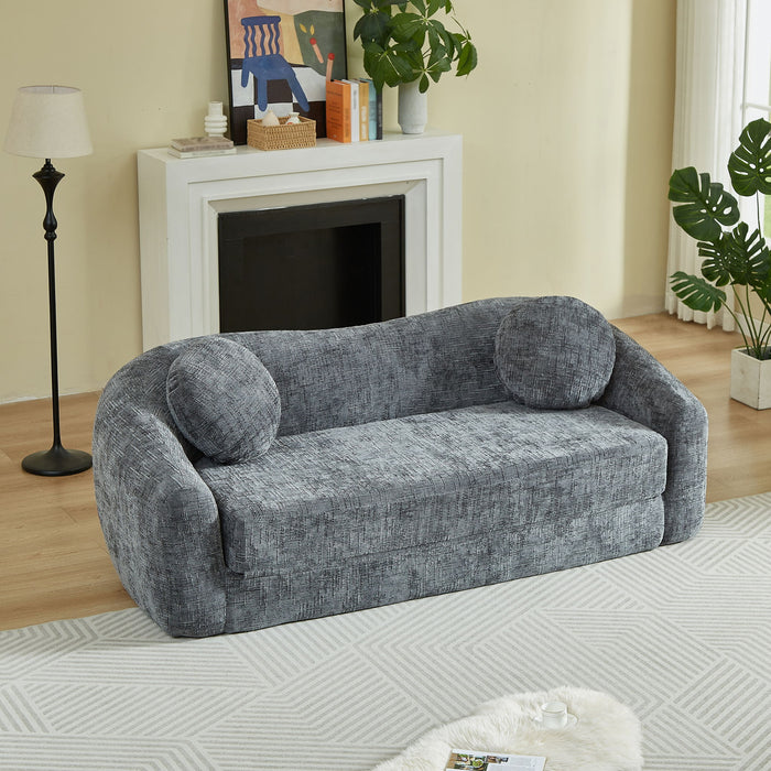 Curved Convertible Sofa, 2 In 1 Frameless Folding Sofa Bed With Pull Out Base And Deep Seat