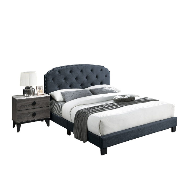 Button Tufted Bed With Nailhead Trim
