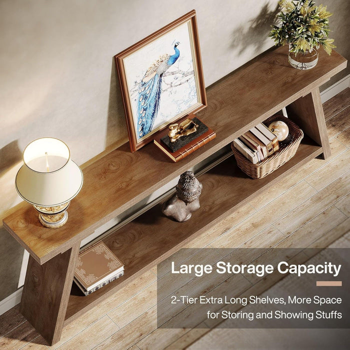 Console Table Extra Long Sofa Table With 2 Tier Shelves For Living Room