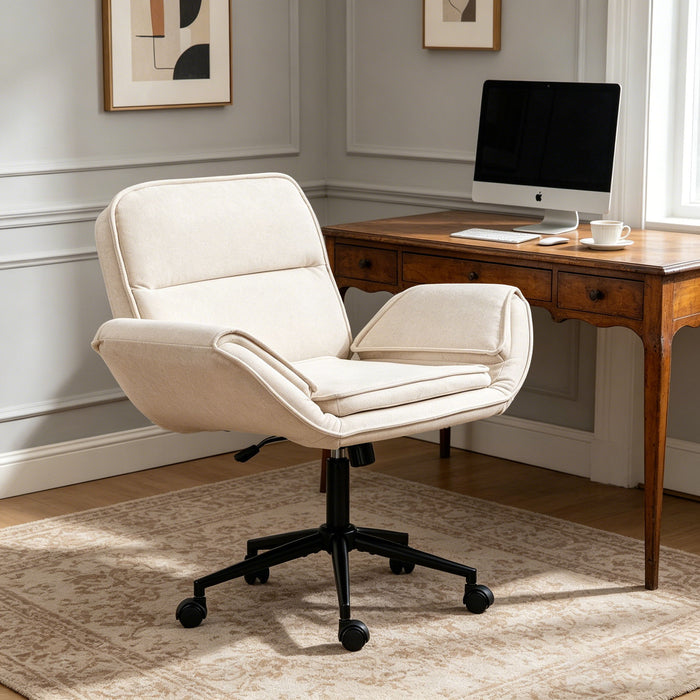 Criss Cross Swivel Desk Chair With Adjustable Armrests & Wheels For Home Office