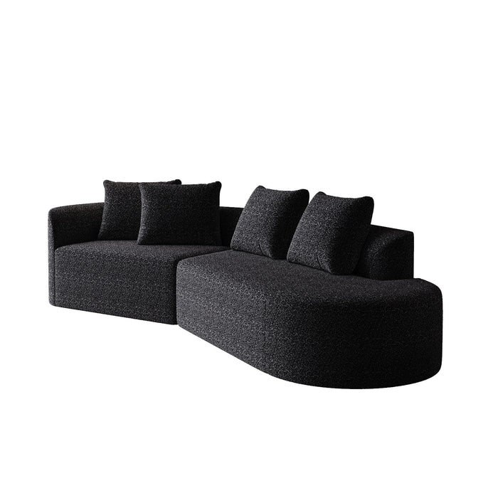 Upholstered Oversized Sectional Sofa, 4 Seater Extra Deep & Wide Curved Cloud Couch With 4 Throw Pillows For Living Room - Black