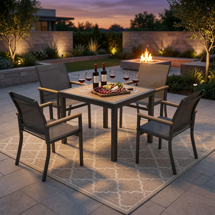 Outdoor Square Patio Slatted Dining Table - Gray