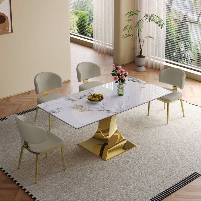 Modern Rectangular Dining Table For 6 - 8, Plated Hourglass Base