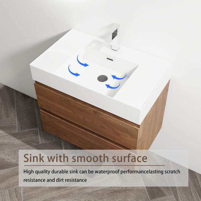 Wall Mounted Bathroom Vanity And Sink, 2 Soft Close Drawers