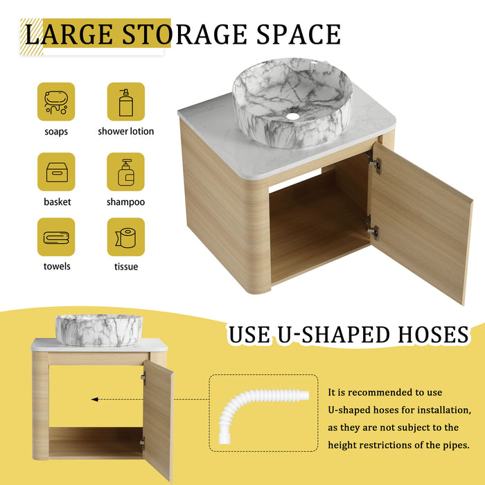 Mounted Bathroom Vanity & Art Sink & 2 Soft Close Doors