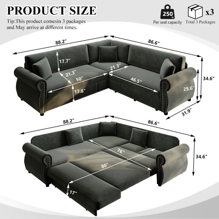 L-Shaped Sofa Couch With Pull-Out Bed