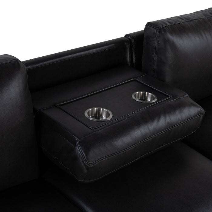 Montero - Sofa With Pull Out Bed, Drop Down Table, USB And Cup Holders, Storage Chaise - Charcoal Black