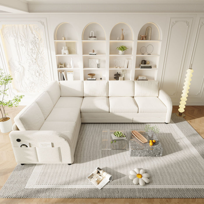 L-Shaped Couch With Pull-Out Bed, Convertible Sleeper Sofa With Side Pocket & USB Port