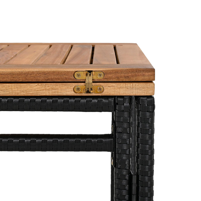 Outdoor Acacia Wood Bar Height Table And Eight Stools With Cushions