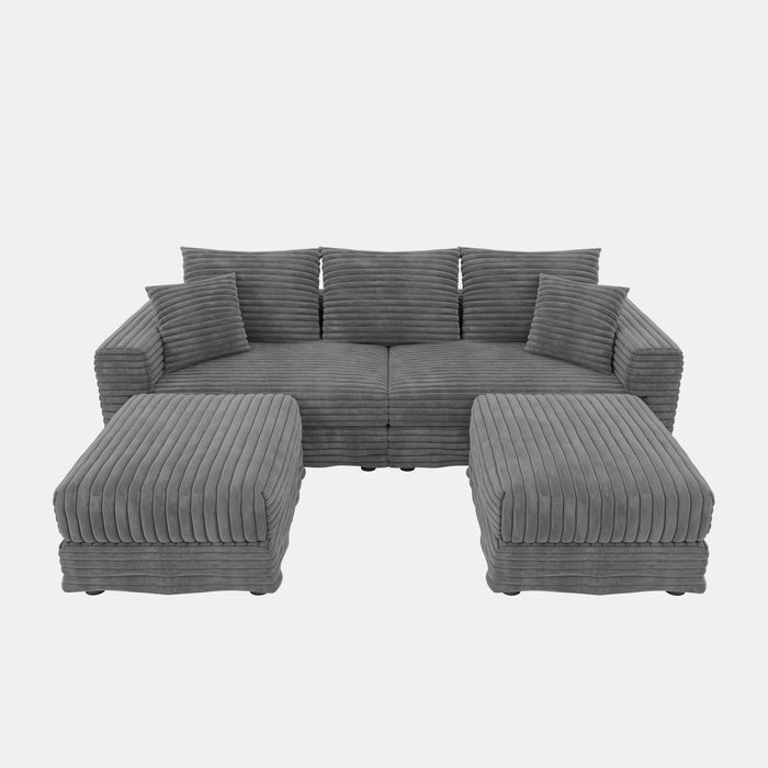 Deep Seat Convertible Sofa With Soft Pillows And Ottomans