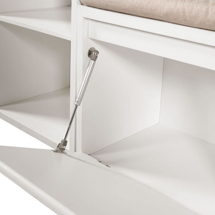 Entryway Storage Bench With Cushion, Drawers & Open Shelves