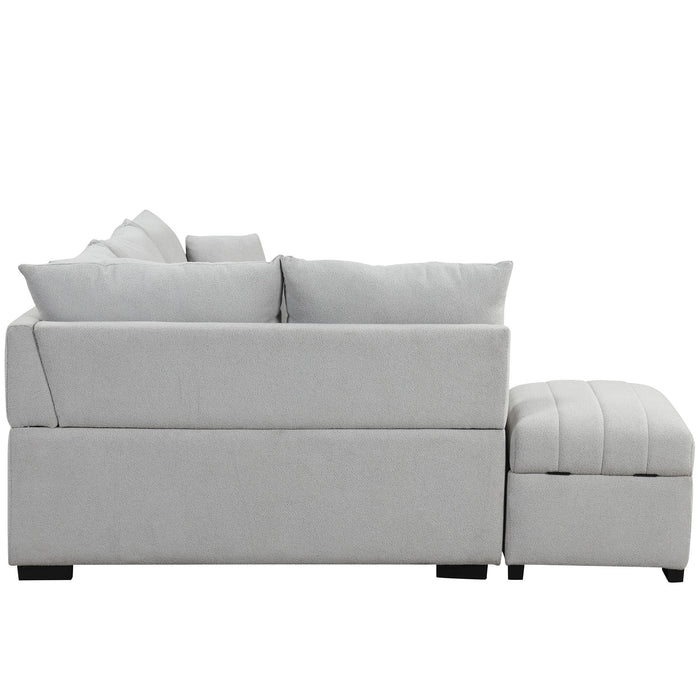 L-Shaped Sectional Pull Out Sofa Bed Sleeper Sofa With Two USB Ports, Two Power Sockets And A Movable Storage Ottoman