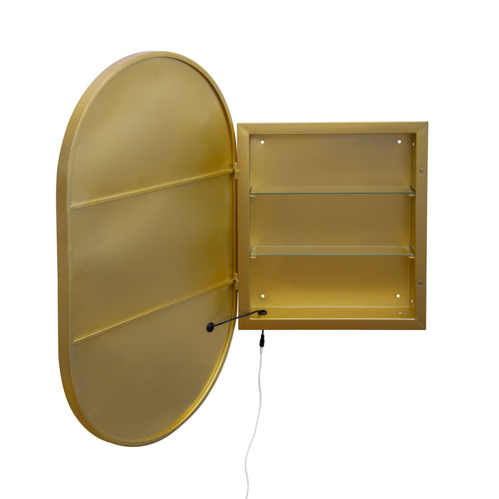 Oval Medicine Cabinet Mirror Bathroom Mirror With Storage Wall Mounted Medicine Mirror Cabinet With LED - Golden