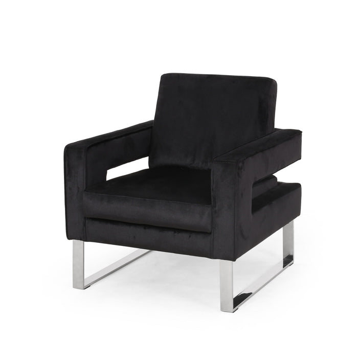 Modern Glam Club Arm Chair With Velvet Upholstery And Stainless Steel Legs - Black