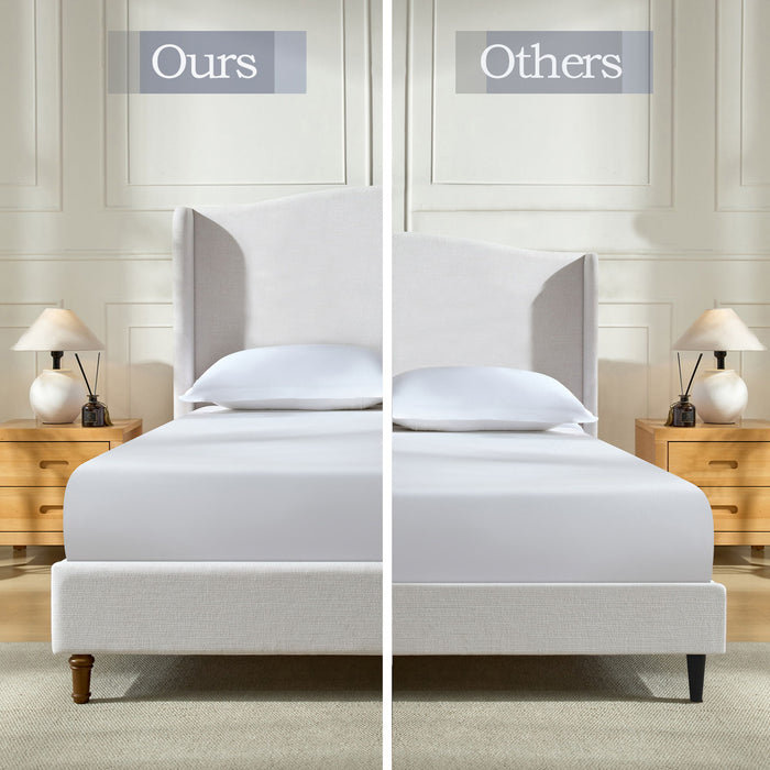 Hannah - Upholstered Wingback Bed Size / Tall Headboard Upholstered King Bed / Premium Textured Canvas Chenille Look / Minimalist Designs / No Box Spring Needed