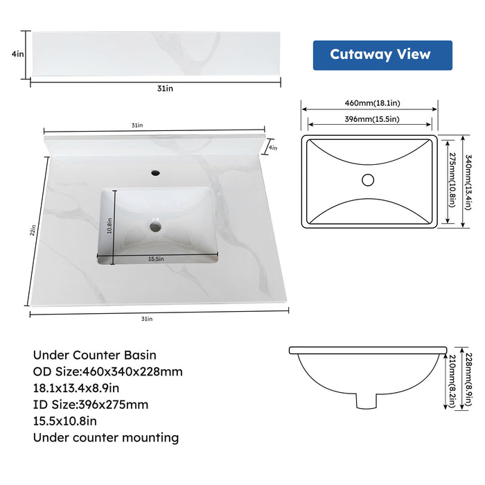 Bathroom Vanity Top With Undermount Single Bowl Sink