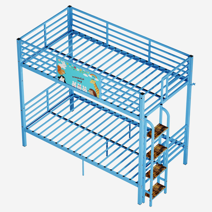 Bunk Bed, Convertible To 2 Separate Twin Size Beds With Full Length Guardrail & Ladder, No Box Spring Needed - Blue
