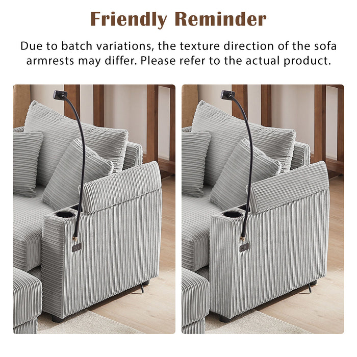 Single Sofa Couch With Storage Space, Movable Ottoman, USB Ports, Cup Holders, Phone Holder