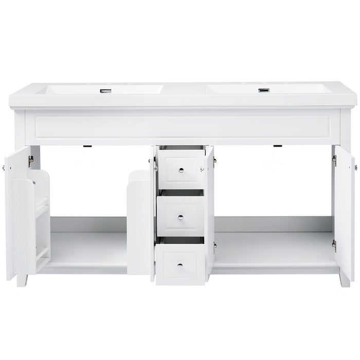 Bathroom Vanity With Double Sinks, 3 Drawers & 4 Doors, Soft Close, All Open Back Design - White