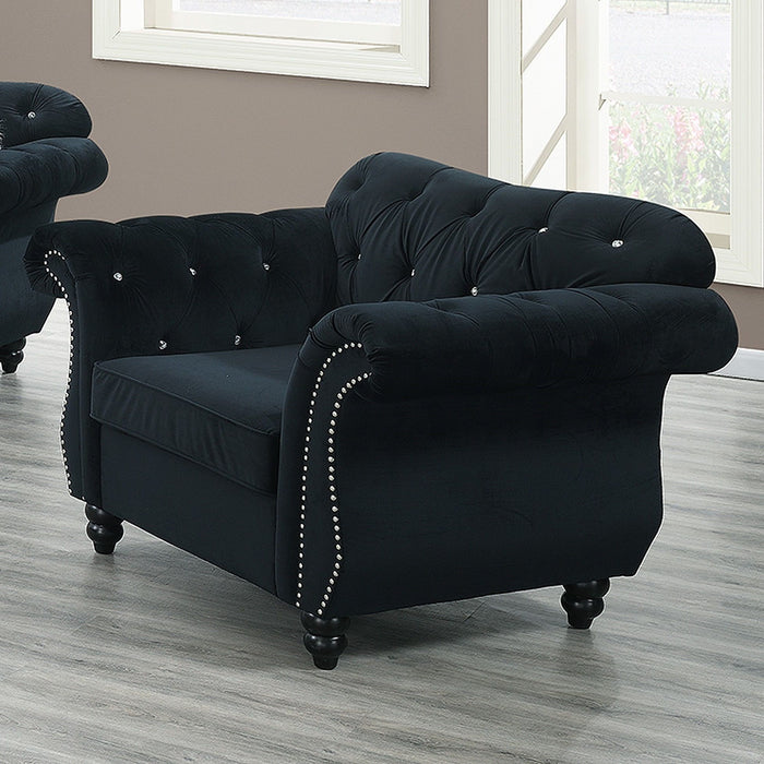 Tufted Chair With Nailhead Trim For Living Room - Black