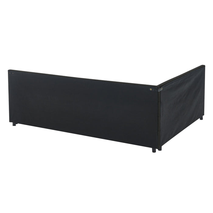 Mid-Century Storage Upholstered Tufted Bed Frame With Backrest And Armrests