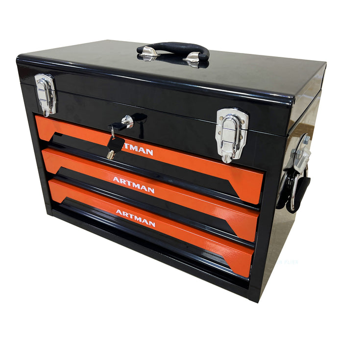 Portable 3 Drawer Steel Toolbox, 4 Layers Of Tools With Metal Latches, With Storage Tray And Carrying Handle