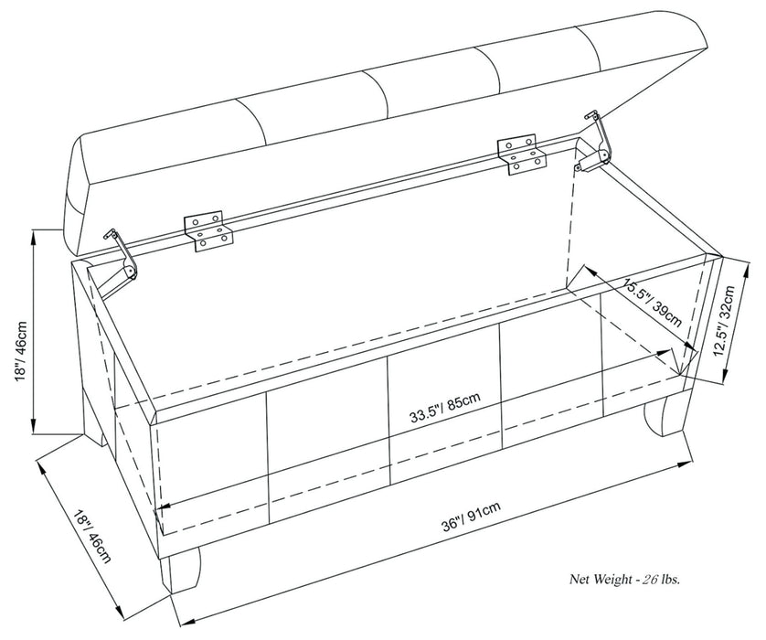 Dover - Storage Ottoman Bench - Distressed Brown
