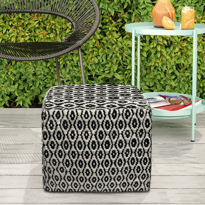 Kiana - Square Outdoor / Indoor Pouf - Black / White
