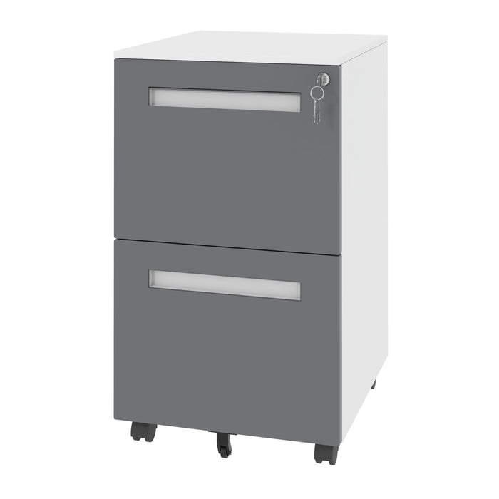 2-Drawer Mobile File Cabinet With Lock,On 360° Wheels, Holds A4/Letter/Legal Files - White