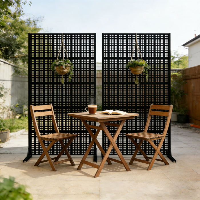 Outdoor And Indoor Divider With Freestanding Decorative Privacy Screen - Black