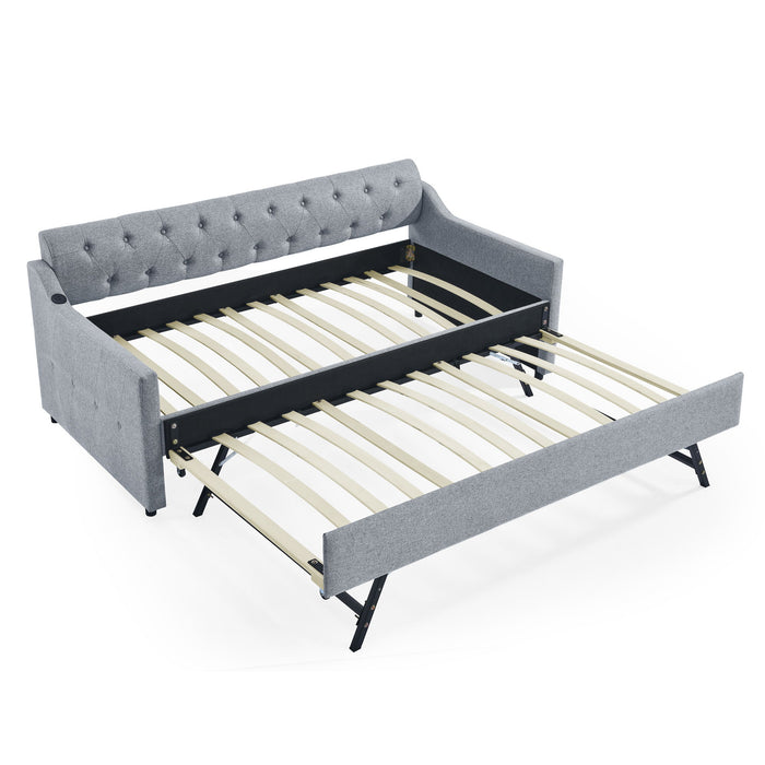 Size Upholstered Daybed With Trundle And USB Charging Armrest