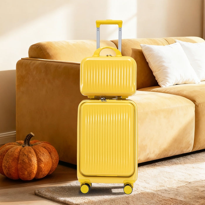 Luggage Set With Cosmetic Case, Combination Lock, Front Opening Design
