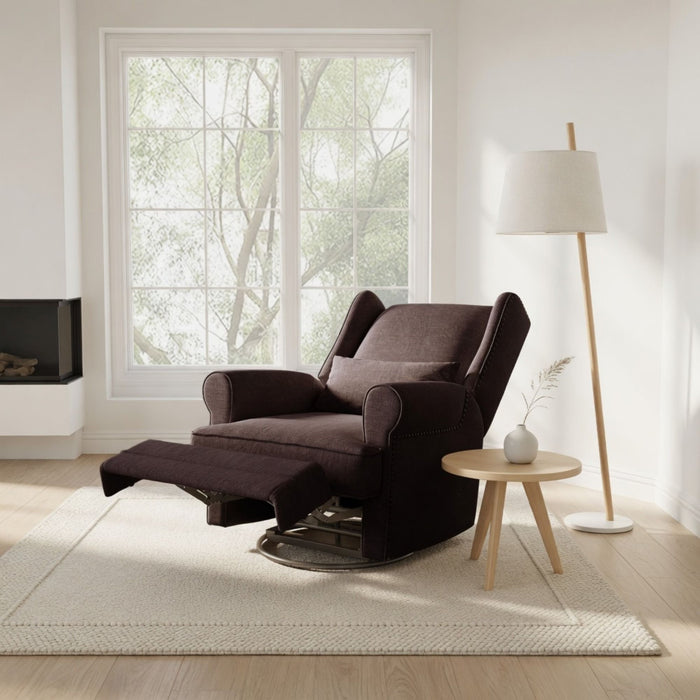 Extra Wide Swivel Recliner Glider Chair With Footrest - Brown