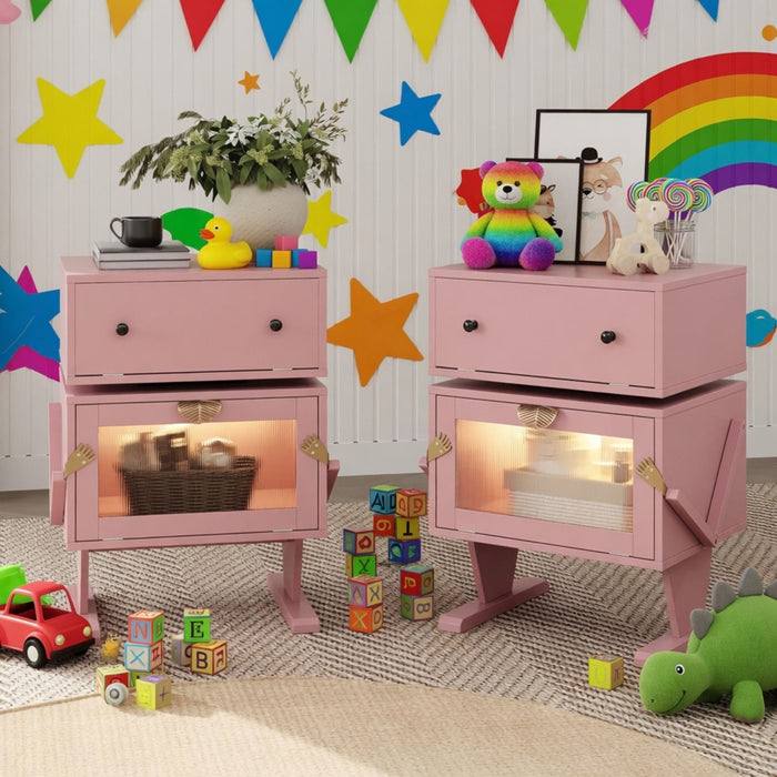 Robot LED Nightstand With 360° Rotating Drawer
