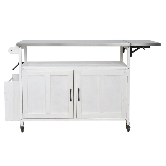 Foldable Outdoor Kitchen Island With Lockable Wheels, Storage Cabinet And Towel Rack For Patio