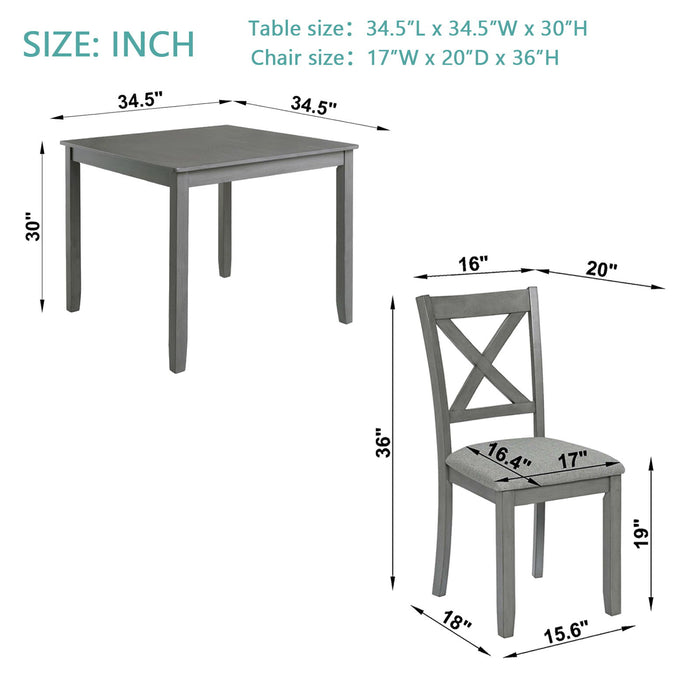 5 Piece Dining Table Set With 4 Chairs For Kitchen - Gray