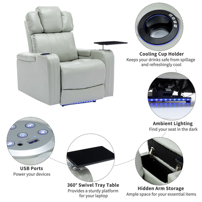 Power Recliner Theater Chair With Cooling Cup Holder, Bluetooth Speaker, LED Lights, USB Ports