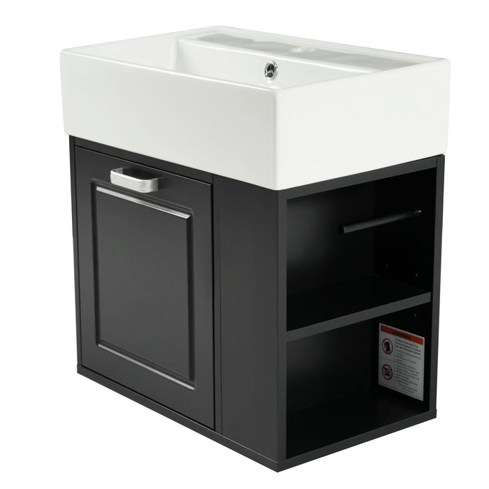 Modern Wall Mounted Bathroom Vanity With Sink, Soft Close Drawer, Adjustable Shelf, Toilet Paper Holder