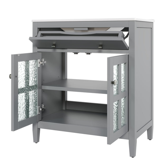 Bathroom Vanity With Ceramic Sink, Adjustable Shelf & Tip Out Tray