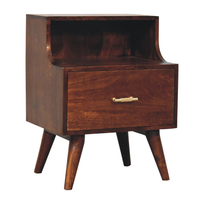 T Bar Raised Back Bedside Table - Chestnut