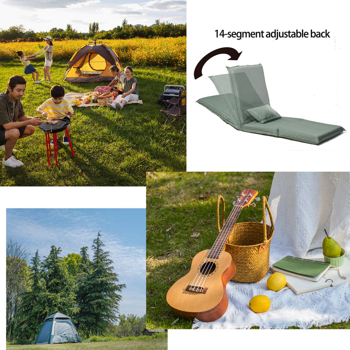 Foldable Portable Camping Chair With Carry Bag 14 Position Adjustable Recliner For Adults Cotton & Metal Frame For Outdoor Travel, Picnic, Or BBQ - Light Green