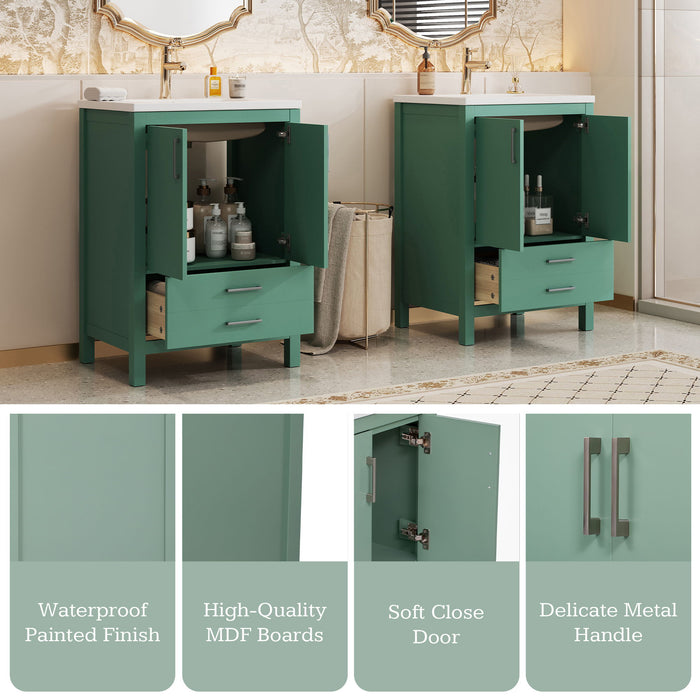 Bathroom Vanity With Sink Combo, Freestanding Storage Cabinet, Soft Closing Doors - Green