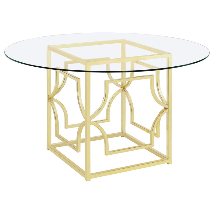 Krista - Round Glass Top Dining Table - Gold