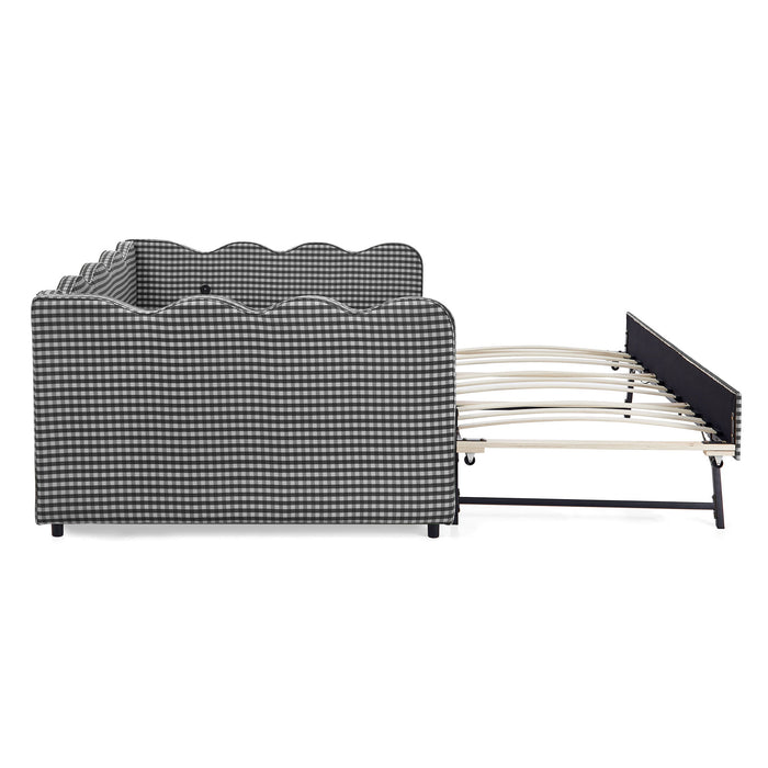 Gingham Daybed With USB Charging Port, Wave-Shaped Design