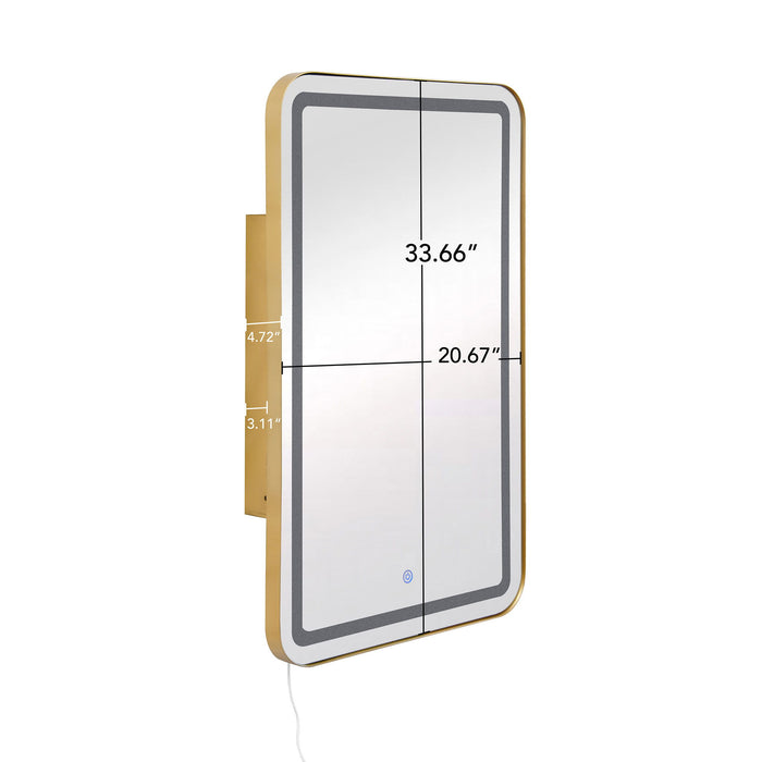 Rectangle Medicine Cabinet Mirror Bathroom Mirror With Storage Wall Mounted Medicine Mirror Cabinet With LED - Gold